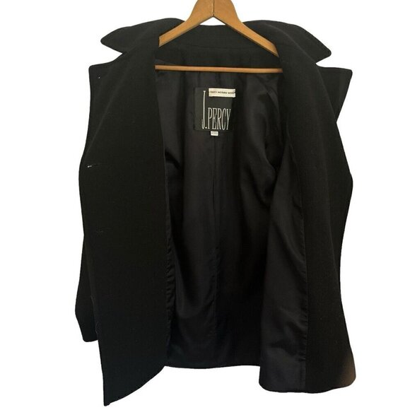 Vintage J Percy Womens Merino Wool Pea Coat Classic Black Size 8 Nautical Anchor - Picture 6 of 11